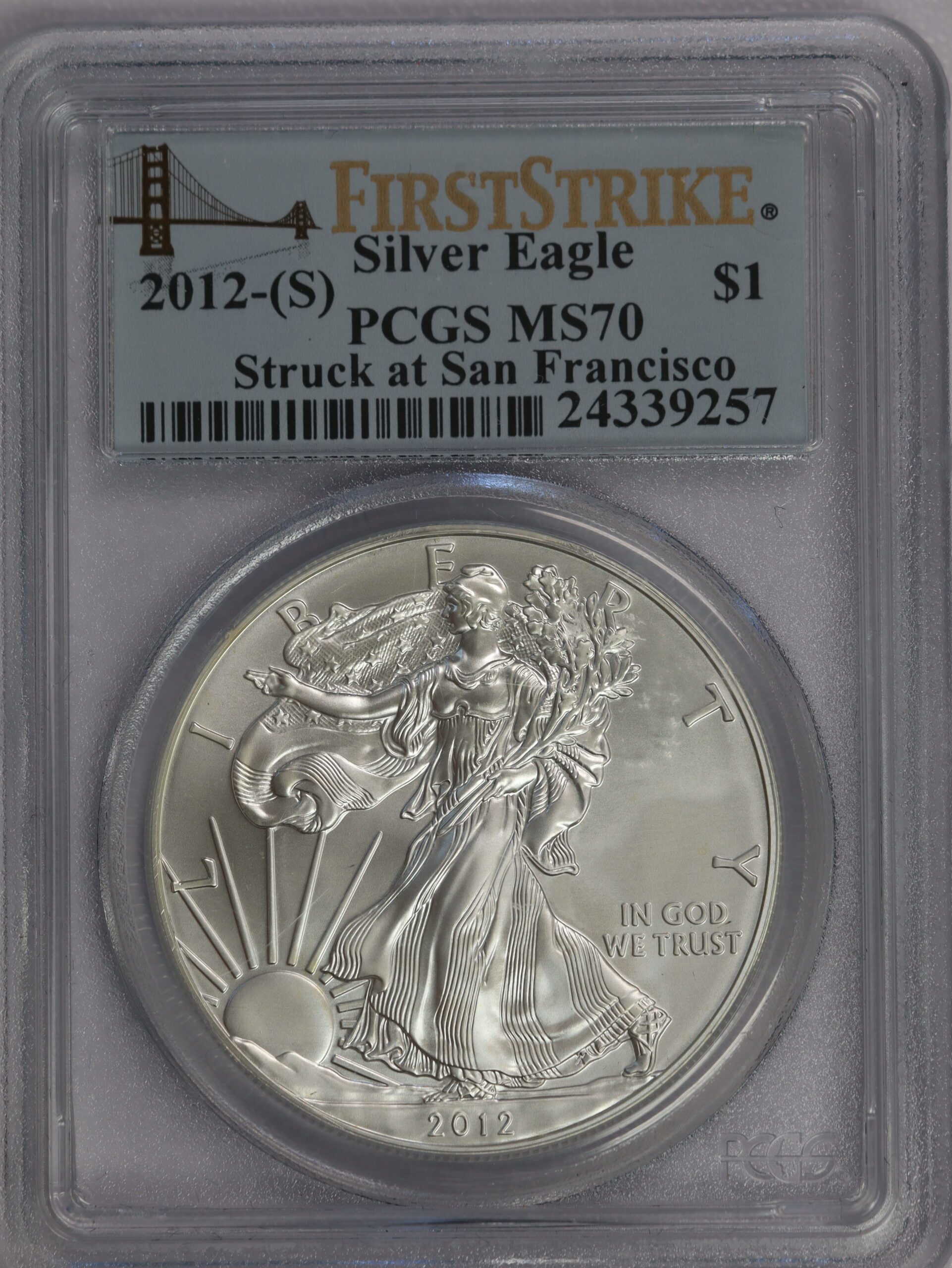 2012 (S) Silver Eagle PCGS MS70 – Struck at San Francisco Mint