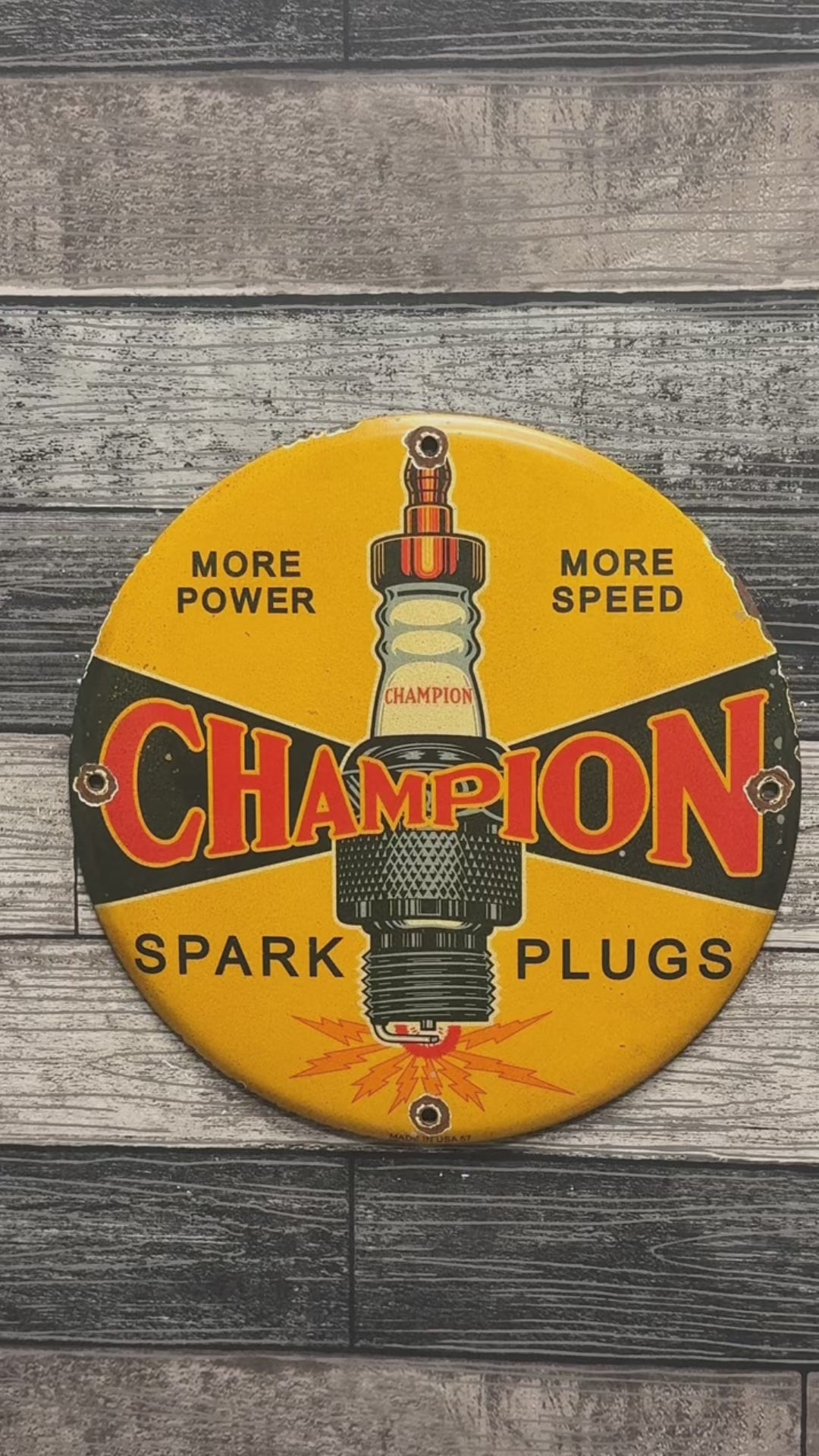 Champion Spark Plugs (12in) | Vintage Automotive Porcelain Enamel