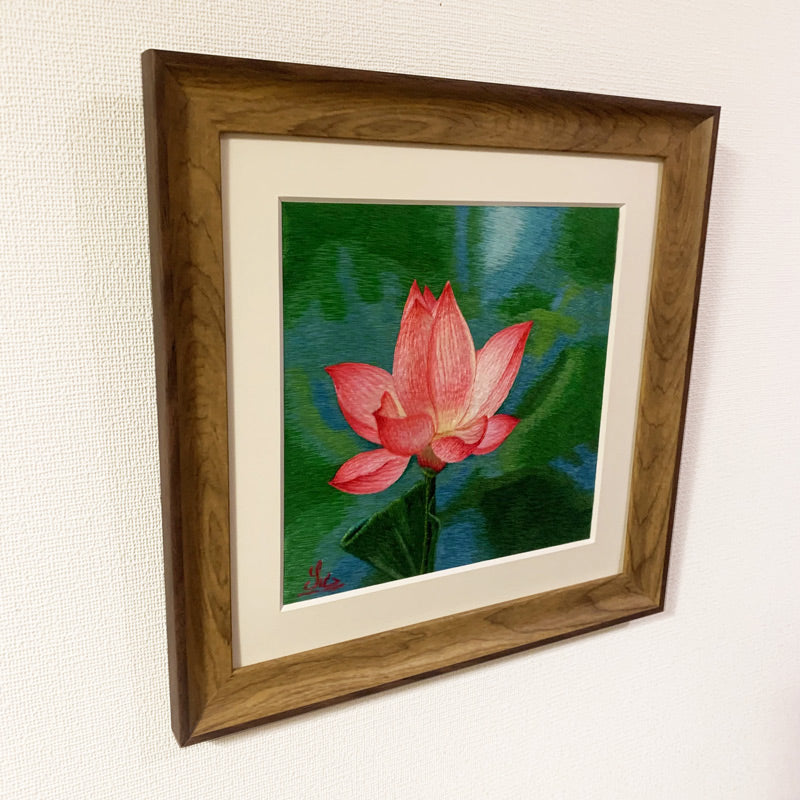 受注生産】ベトナム シルク刺繍絵 Mr. クオック・スー作品 蓮