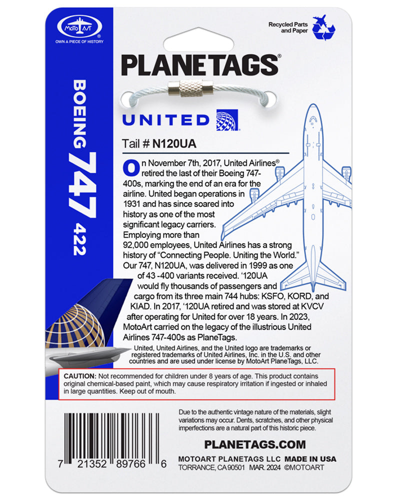 United Airlines® 747-N120UA – MotoArt PlaneTags
