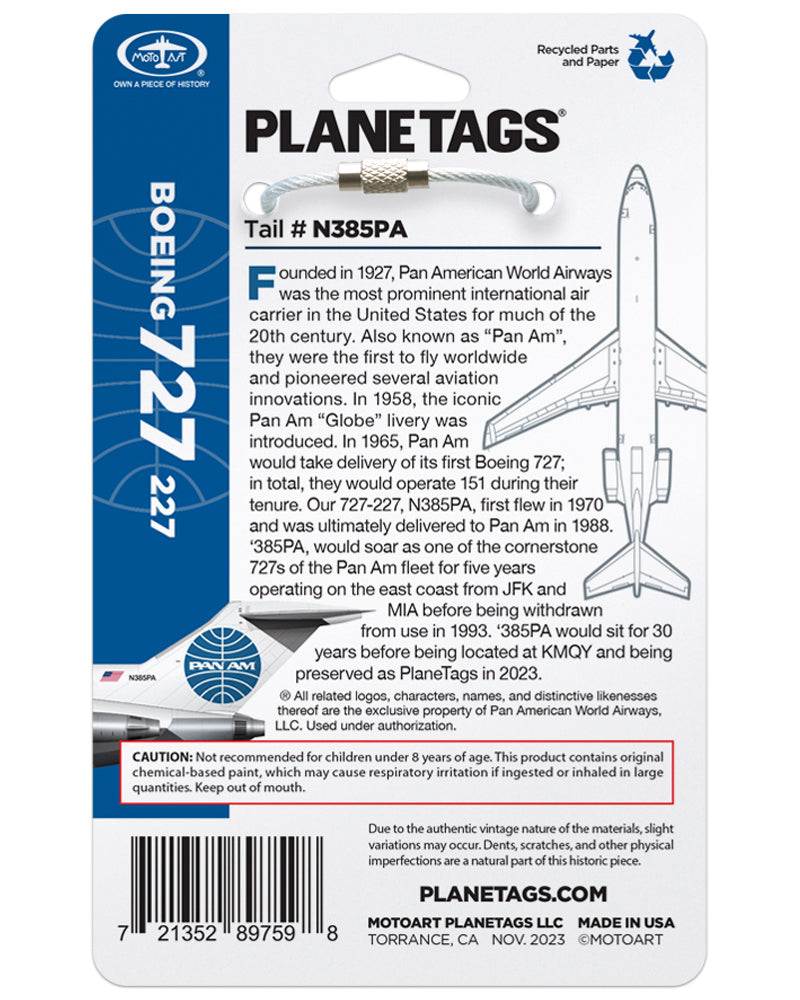 Pan Am® 727- N385PA – MotoArt PlaneTags