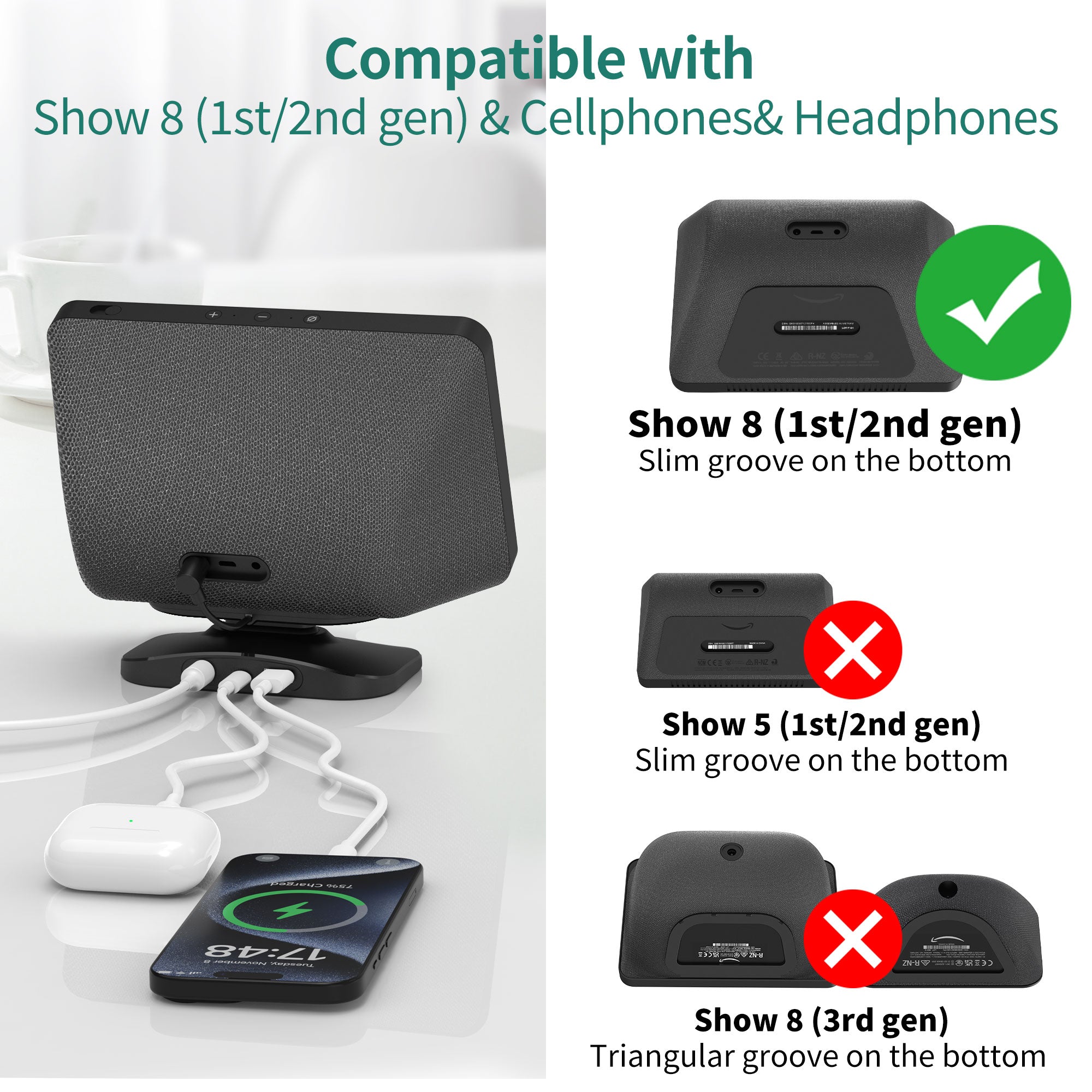 Made for Amazon Alexa Echo Show 8 (1st & 2nd Gen) Adjustable Stand