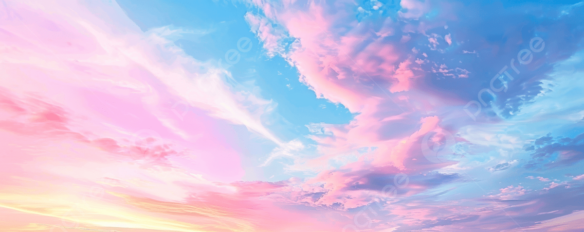 日没時にピンクと青のグラデーションの雲を持つ美しい空, 空, 美しい