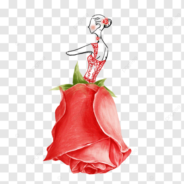 バラ イラスト 少女 イラストのドレス 赤イラスト画像とPSDフリー素材