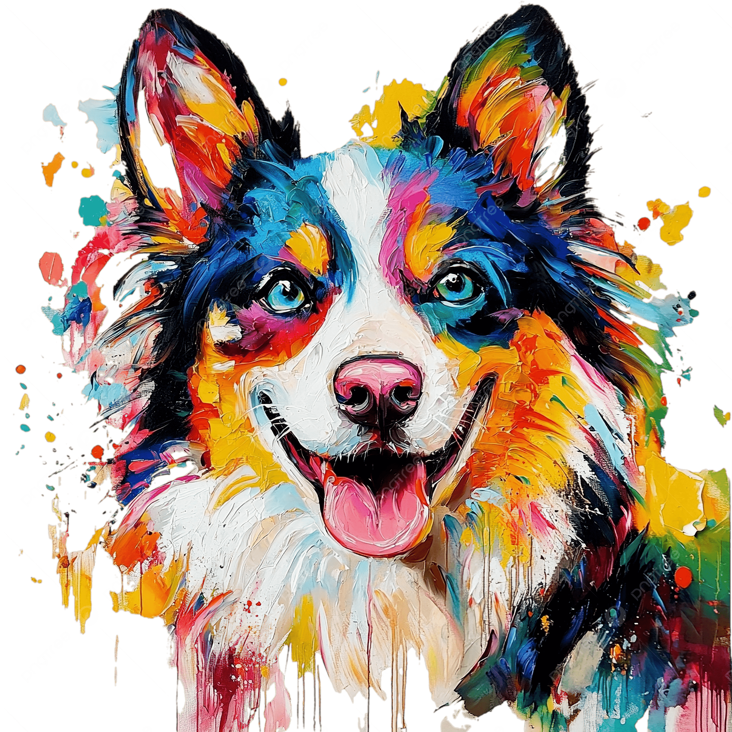 芸術的な絵画のカラフルな犬イラスト素材透過、PNGフリー画像
