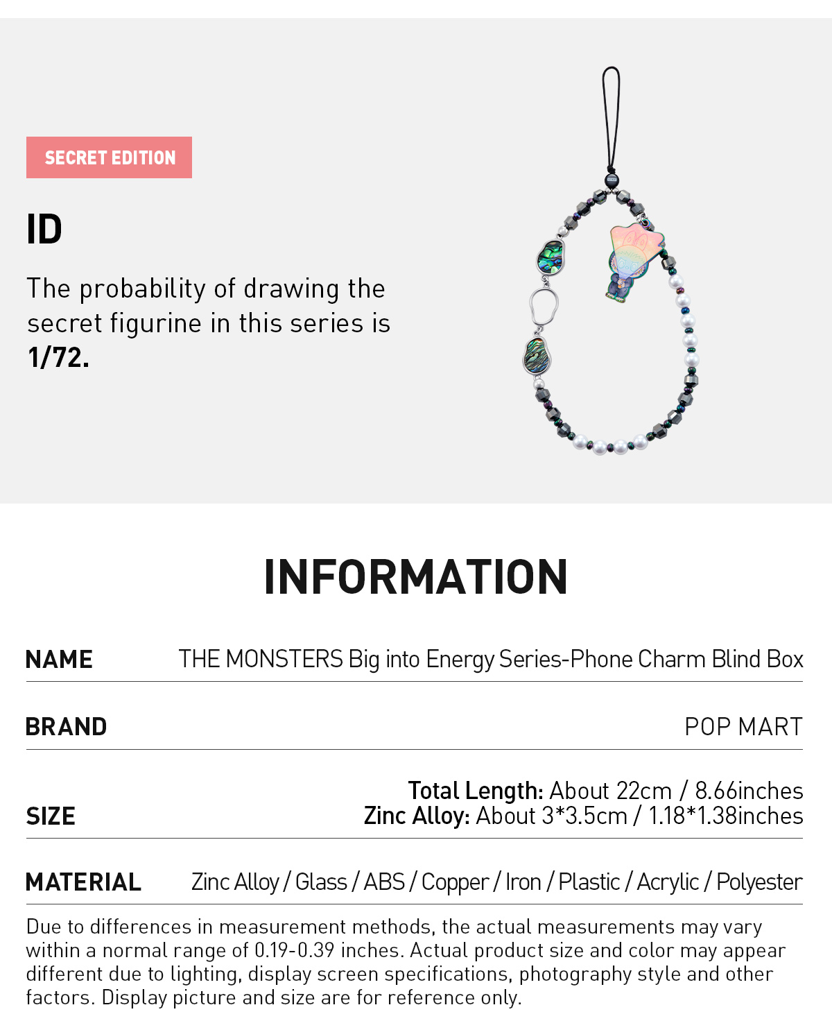 POP NOW:THE MONSTERS Big into Energy Series-Phone Charm Blind Box