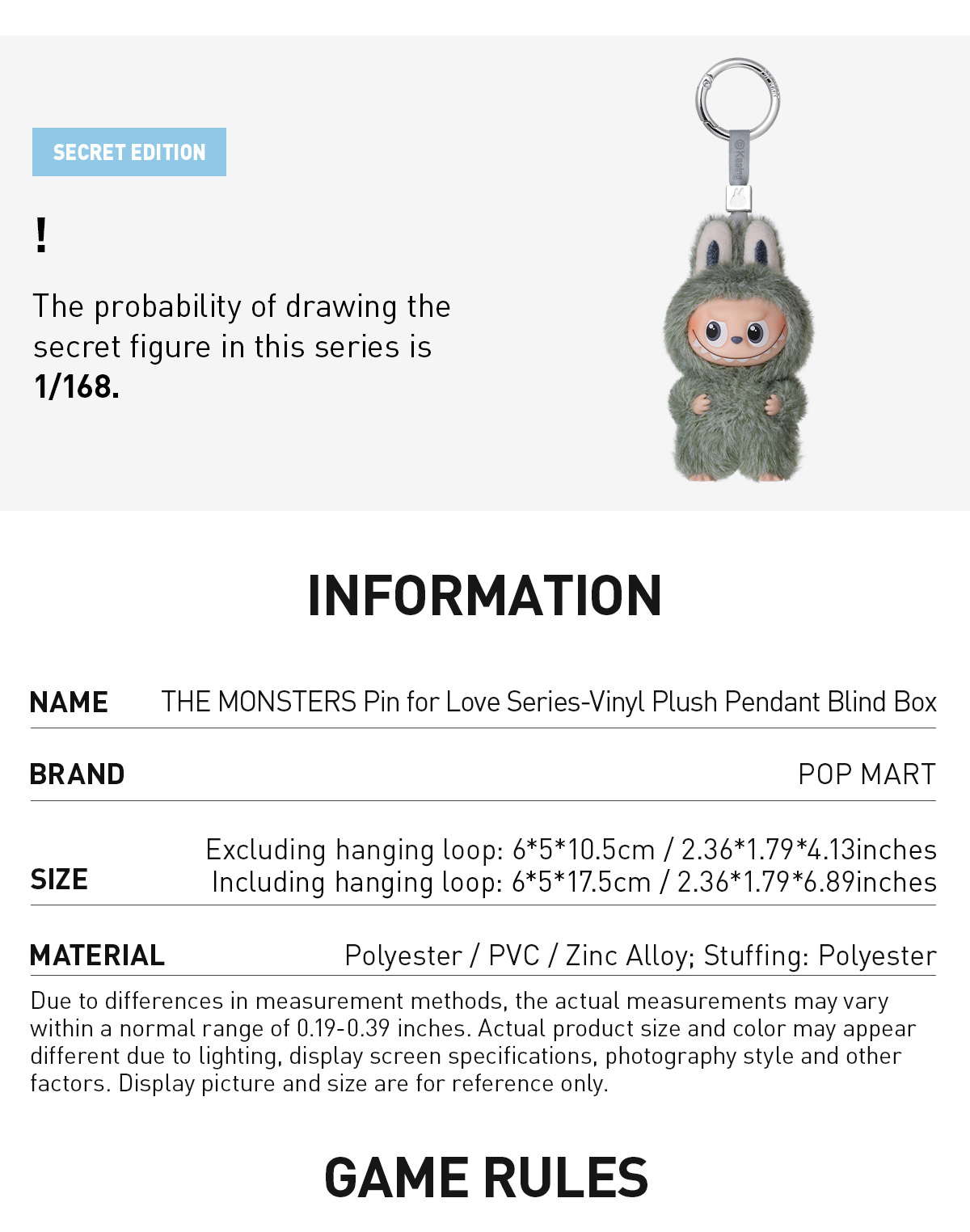 POP NOW:THE MONSTERS Pin for Love Series-Vinyl Plush Pendant Blind