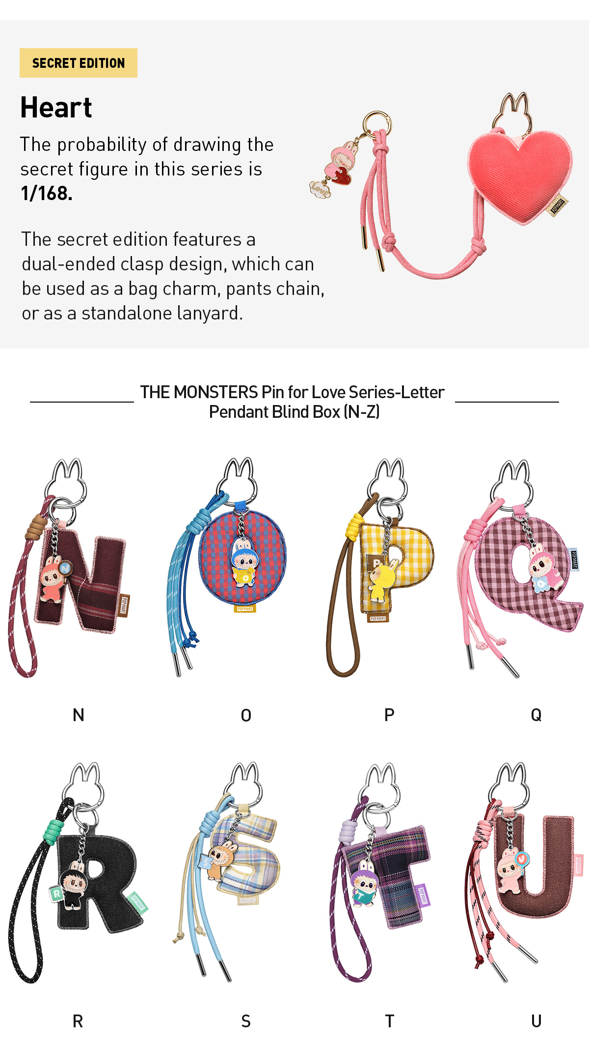 POP NOW:THE MONSTERS Pin for Love Series- Letter Pendant Blind Box