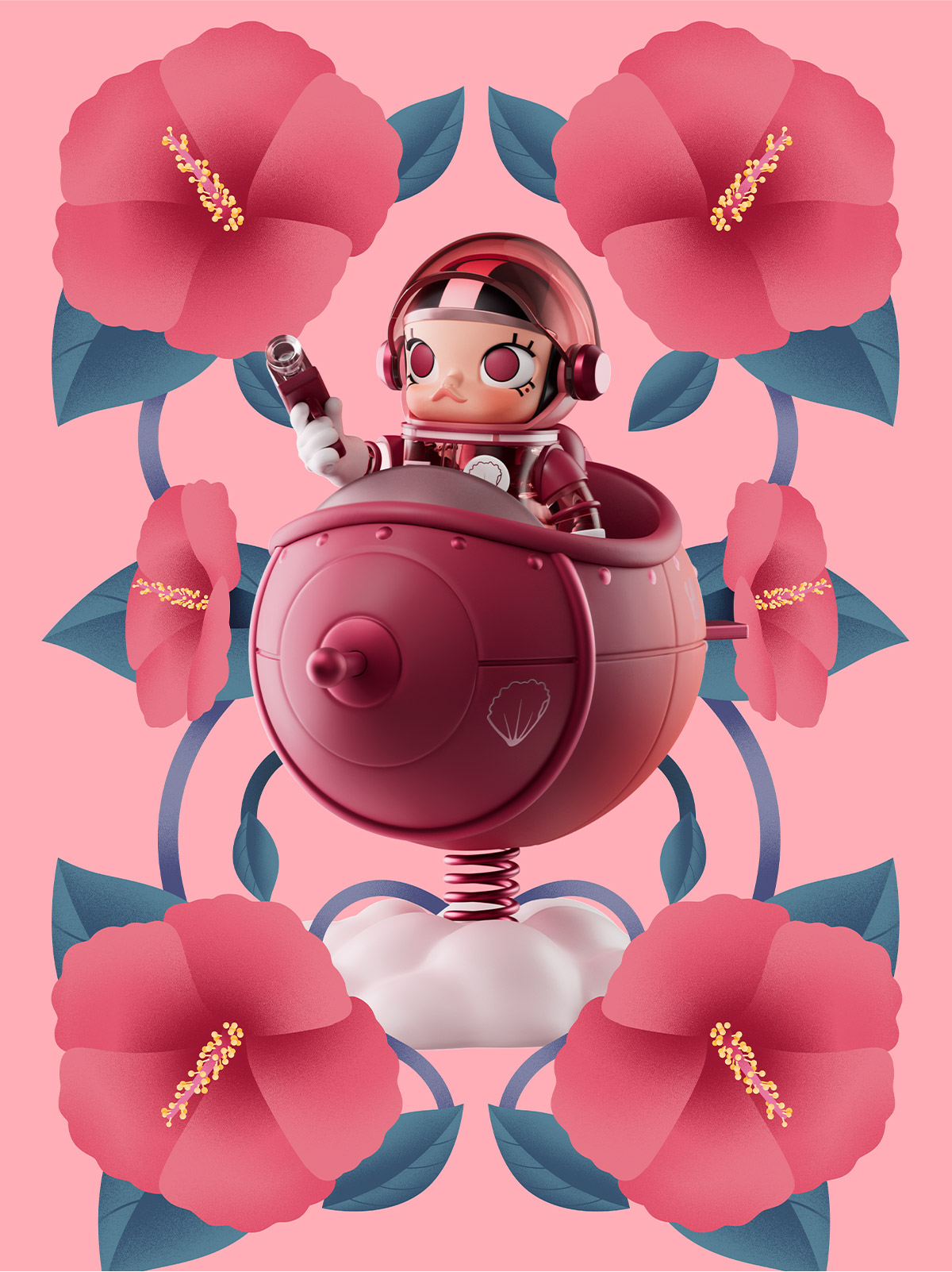 MEGA SPACE MOLLY 100% Blooming-Hibiscus - POP MART (Japan)