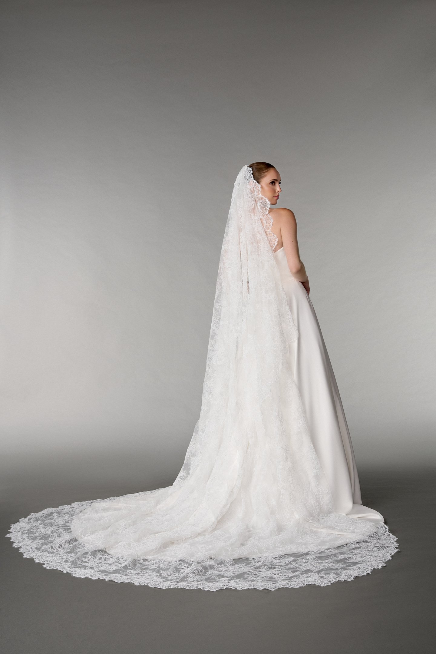 TG1092L120: Allover Corded Alençon Lace Cathedral Length Veil with