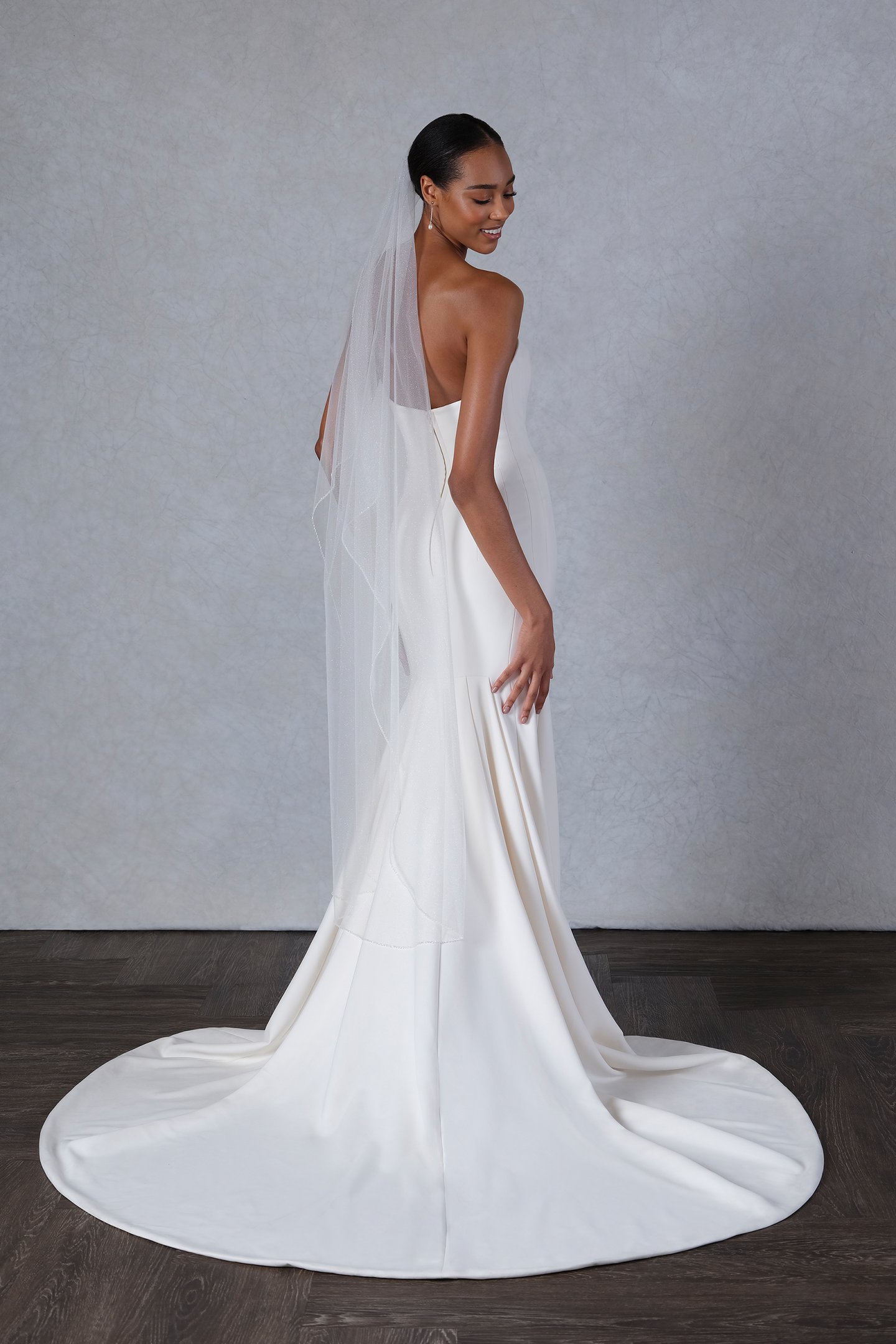 TG1028L060: Waltz Length Sparkle Tulle Veil with Beaded Edge