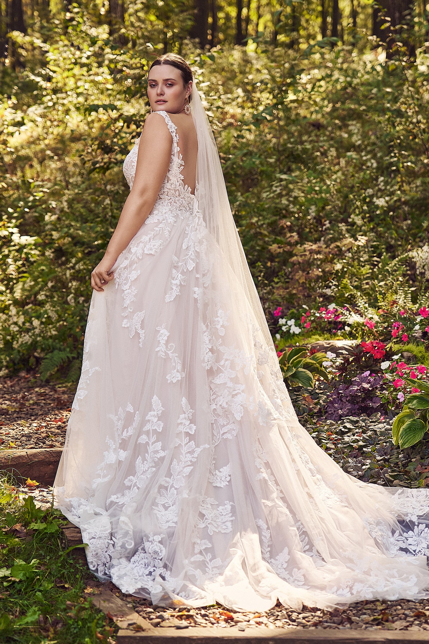 66163PS: Plus Size A-Line Gown with Plunging Illusion Sabrina