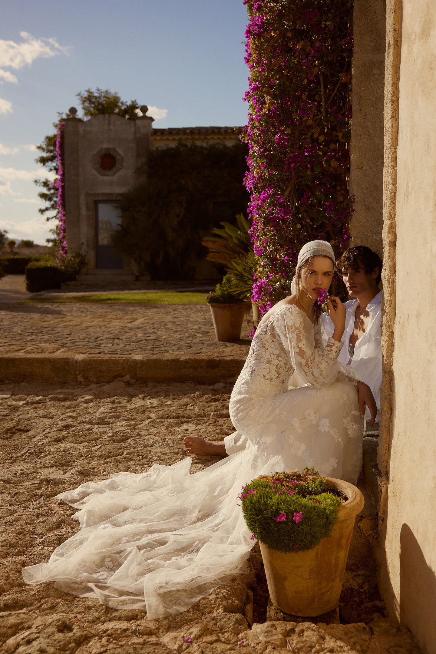 66278: Plunging Neckline Lace Fit and Flare Dress with Low Back