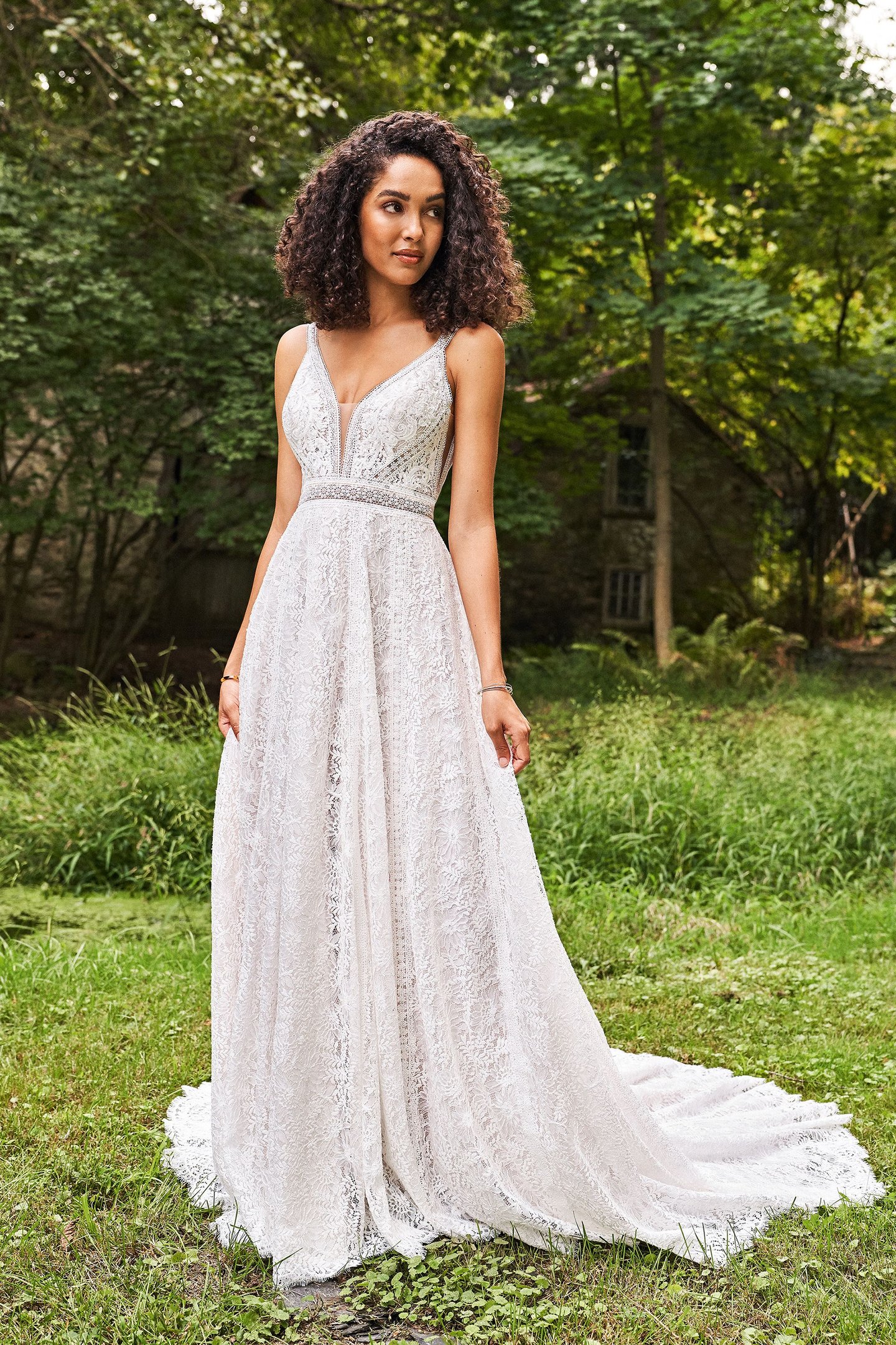 66239: Allover Lace A-Line Bridal Dress with Illusion Bodice