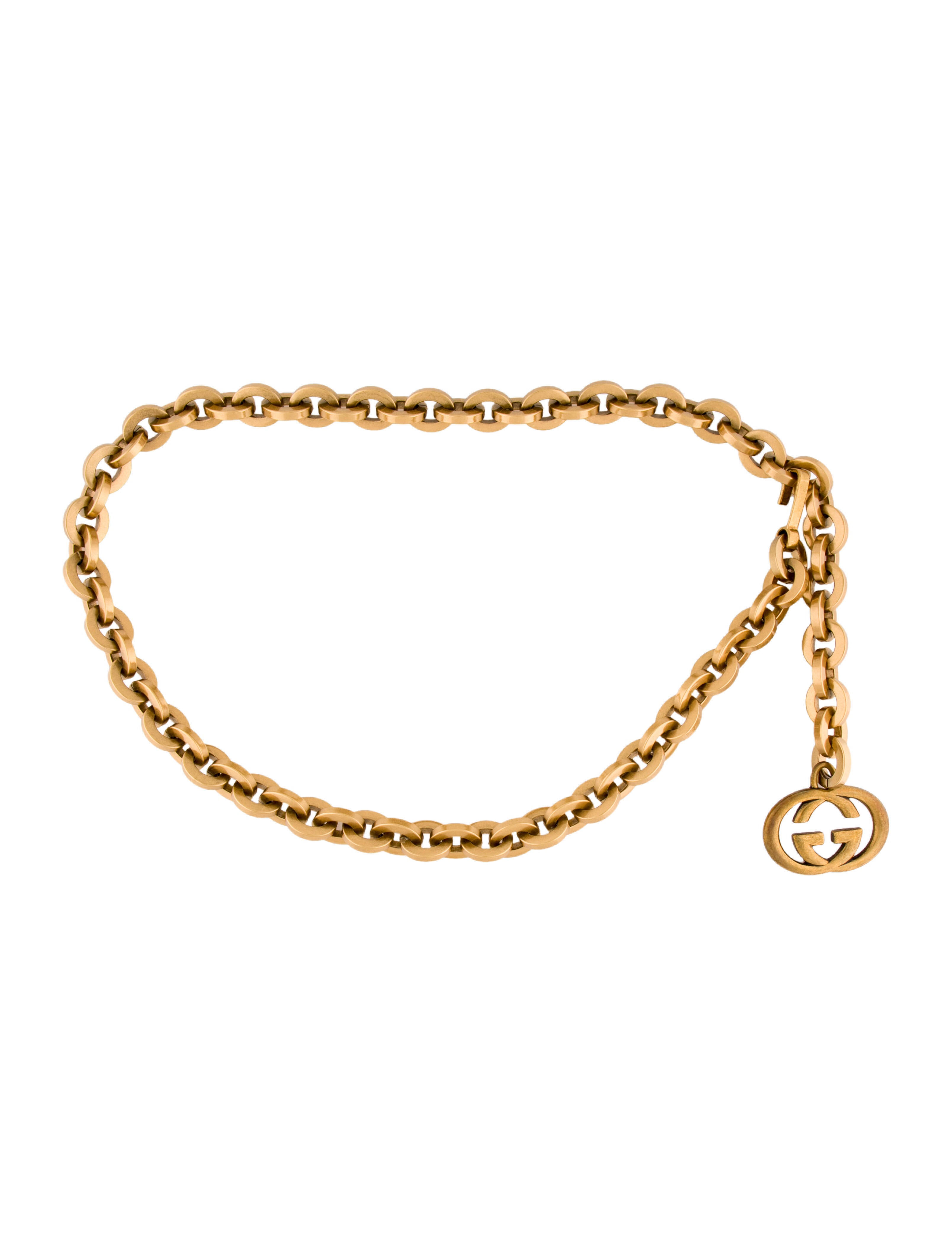 Gucci Interlocking G Logo Skinny Chain-Link Belt - Gold Belts