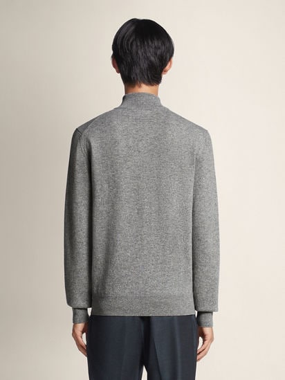 Grey Mélange Oasi Cashmere Zip Mock Neck Sweater FW25 22504645