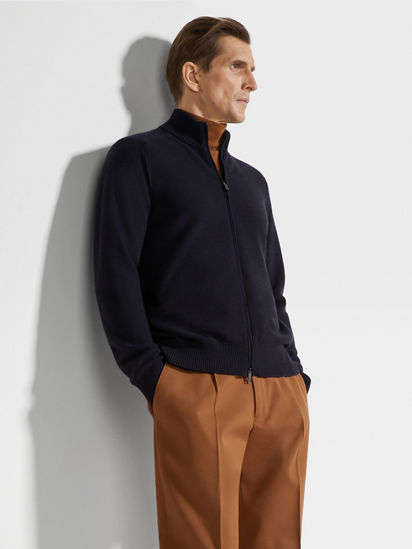 Navy Blue Cashseta Full Zip Cardigan FW25 31835270 | Zegna US