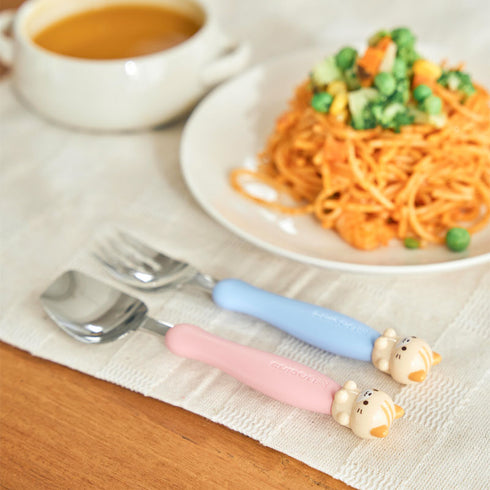 3歳ごろ～】フォーク&スプーン キッズ マルチケース付き ネコ ステップ