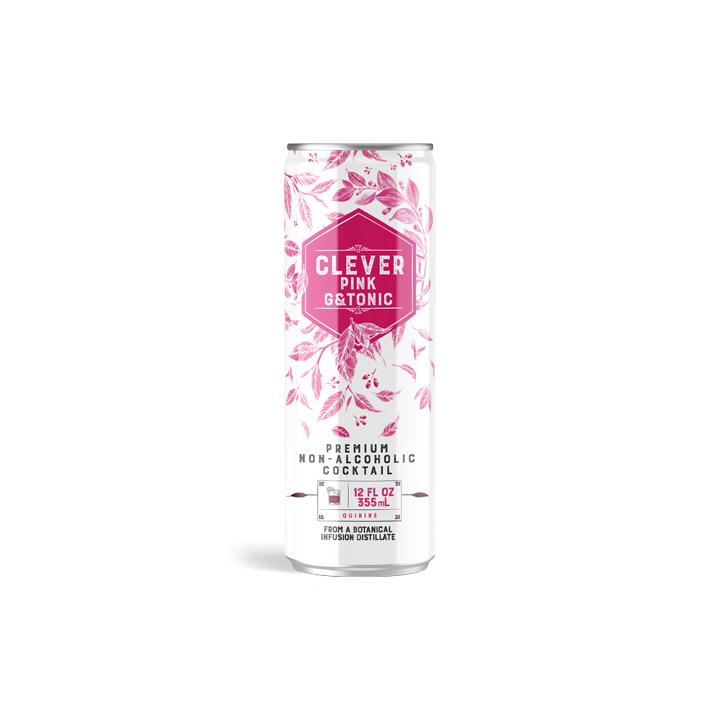 Clever Pink G and Tonic - Non-Alcoholic Craft Mocktail - 12oz Cans
