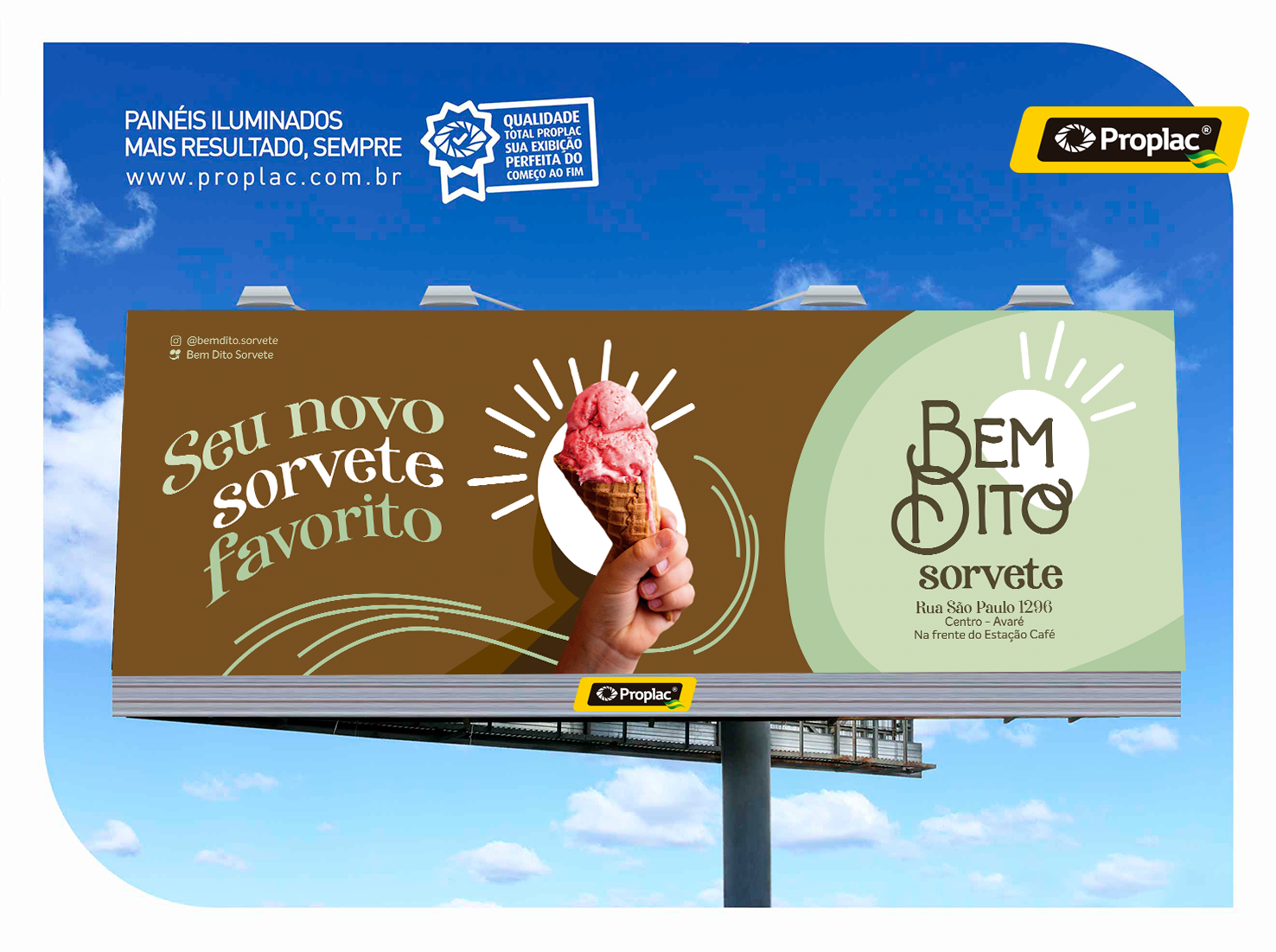 Cliente: Bem Dito Sorvetes | Impressão de papel e exibição em