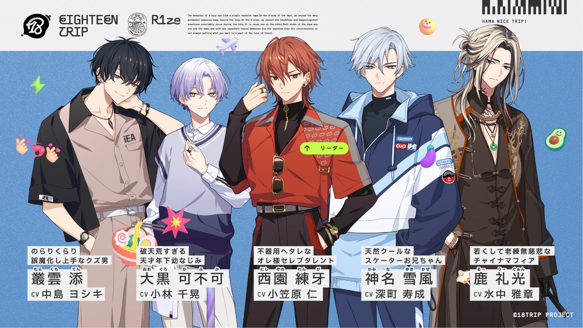 新作タイトル『18TRIP（エイティーントリップ）』朝班キャラクター