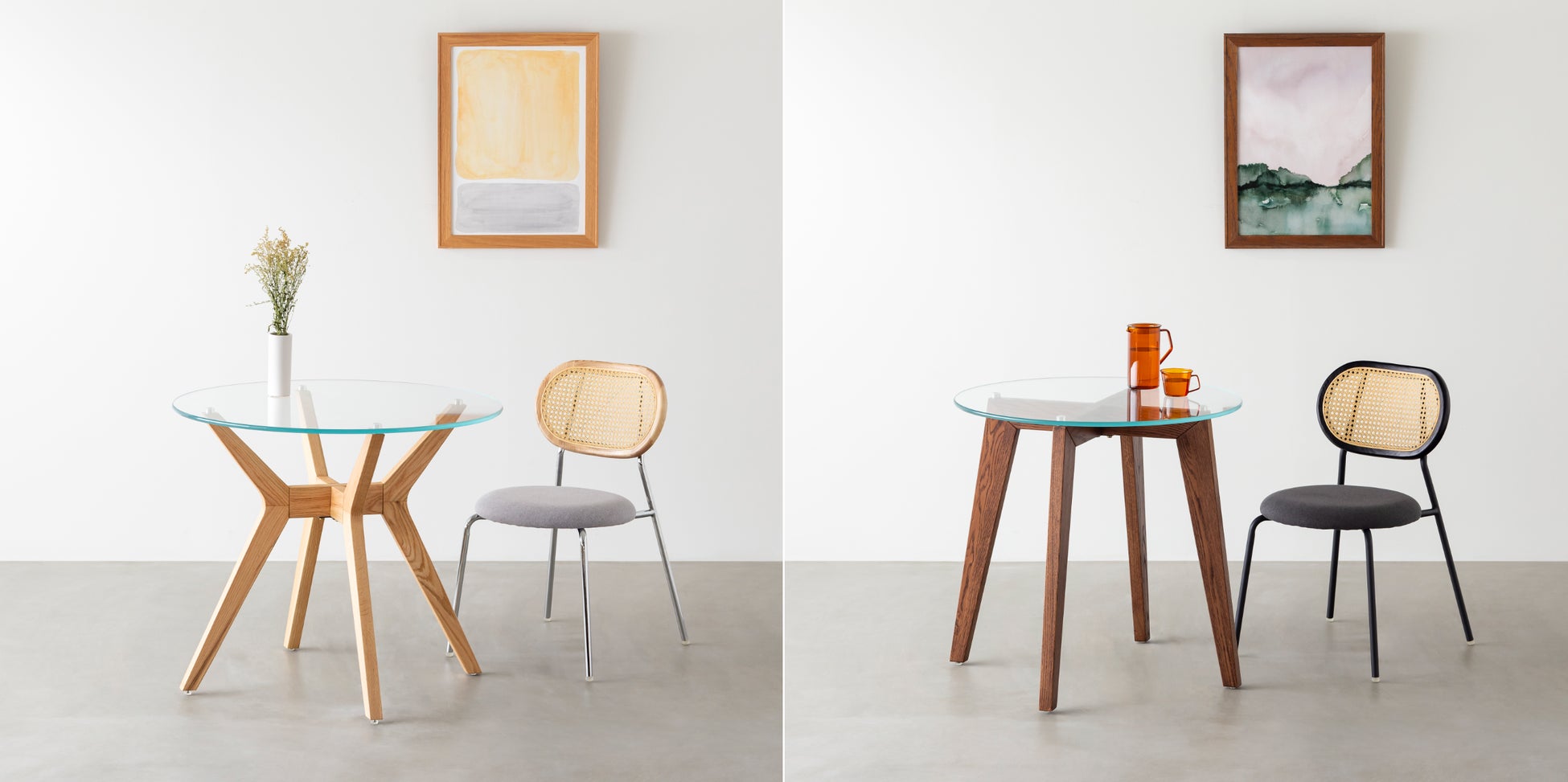 KANADEMONOより、人気のラウンドテーブルに木製脚が新登場。天板は