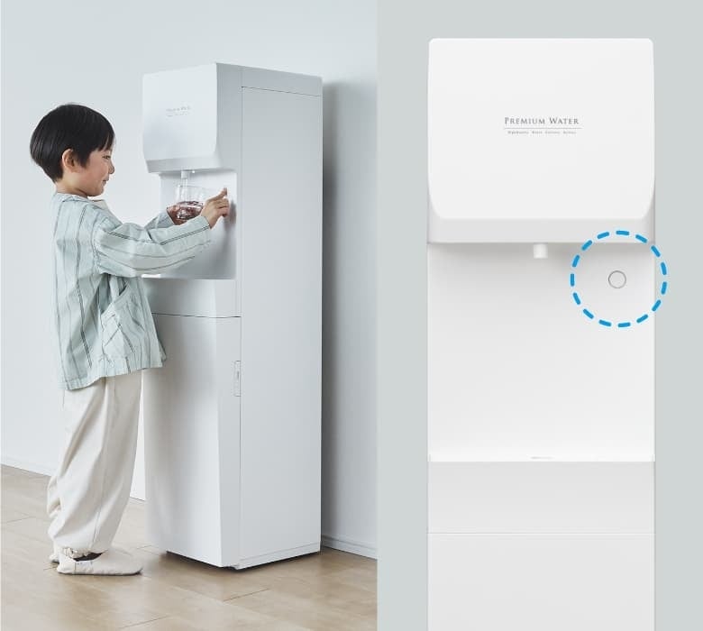 プレミアムウォーター史上初！「フロント冷水ボタン」搭載！小さな