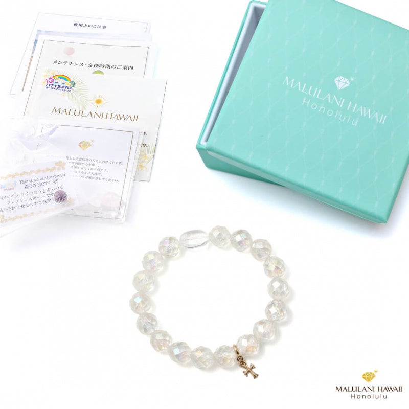 輝く未来へのお守り「レインボーオーラ」の数珠ブレスレット、ハワイ発
