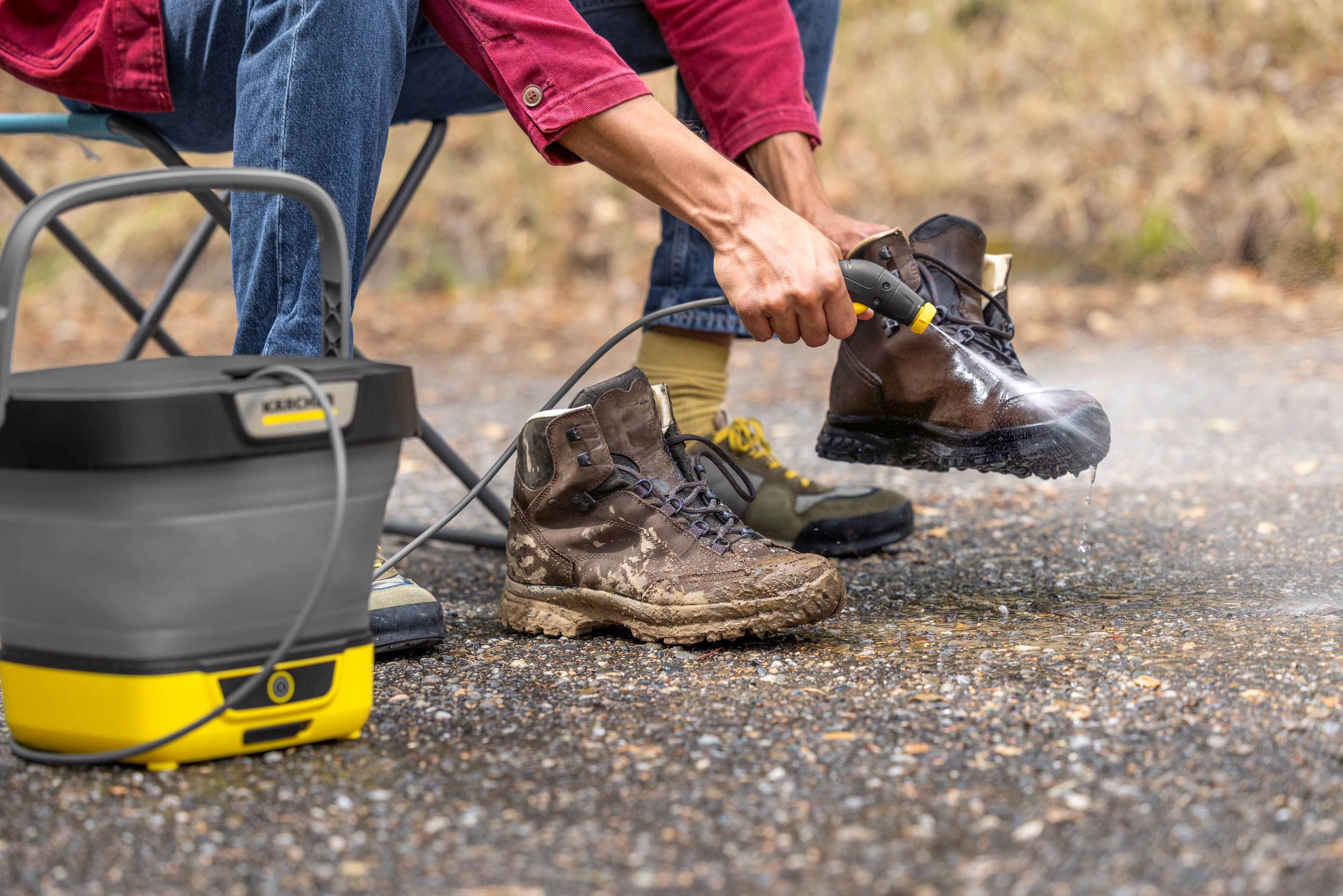 準備不要！水道・電源のない場所でも簡単洗浄 折りたためるマルチ