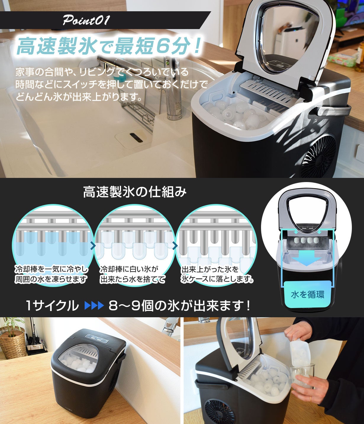 完売！次回入荷分予約受付中】最短6分で氷ができちゃう！？コンパクト