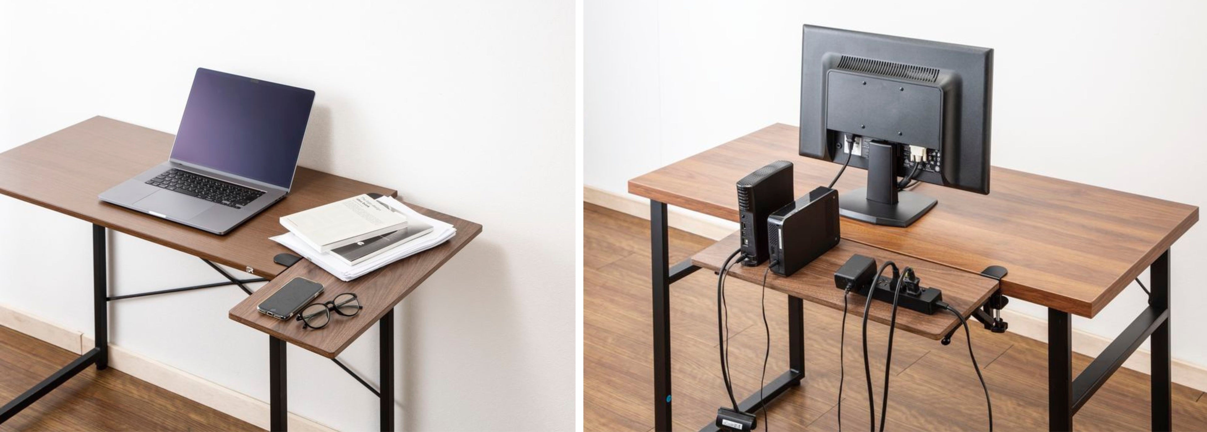 デスクのスペース不足を解消！ 簡単に取り付けができる折り畳み式拡張