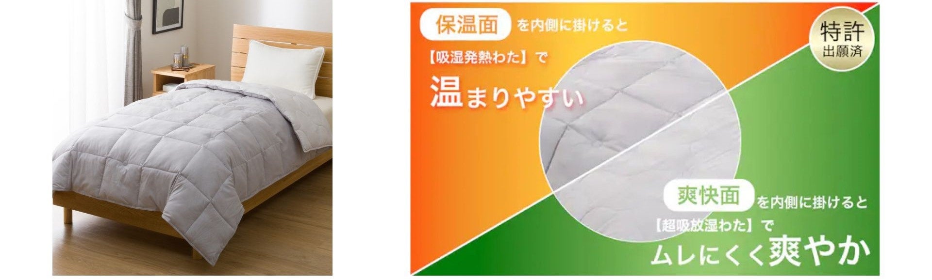 これ1枚で年中快適！保温面と爽快面、2種類のふとんが持つ機能を1つに