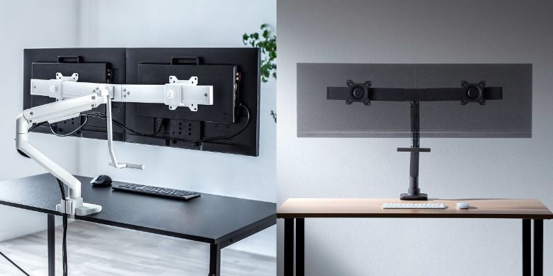 ハンドル付きで位置調整しやすく、2画面設置が可能なデュアルモニター