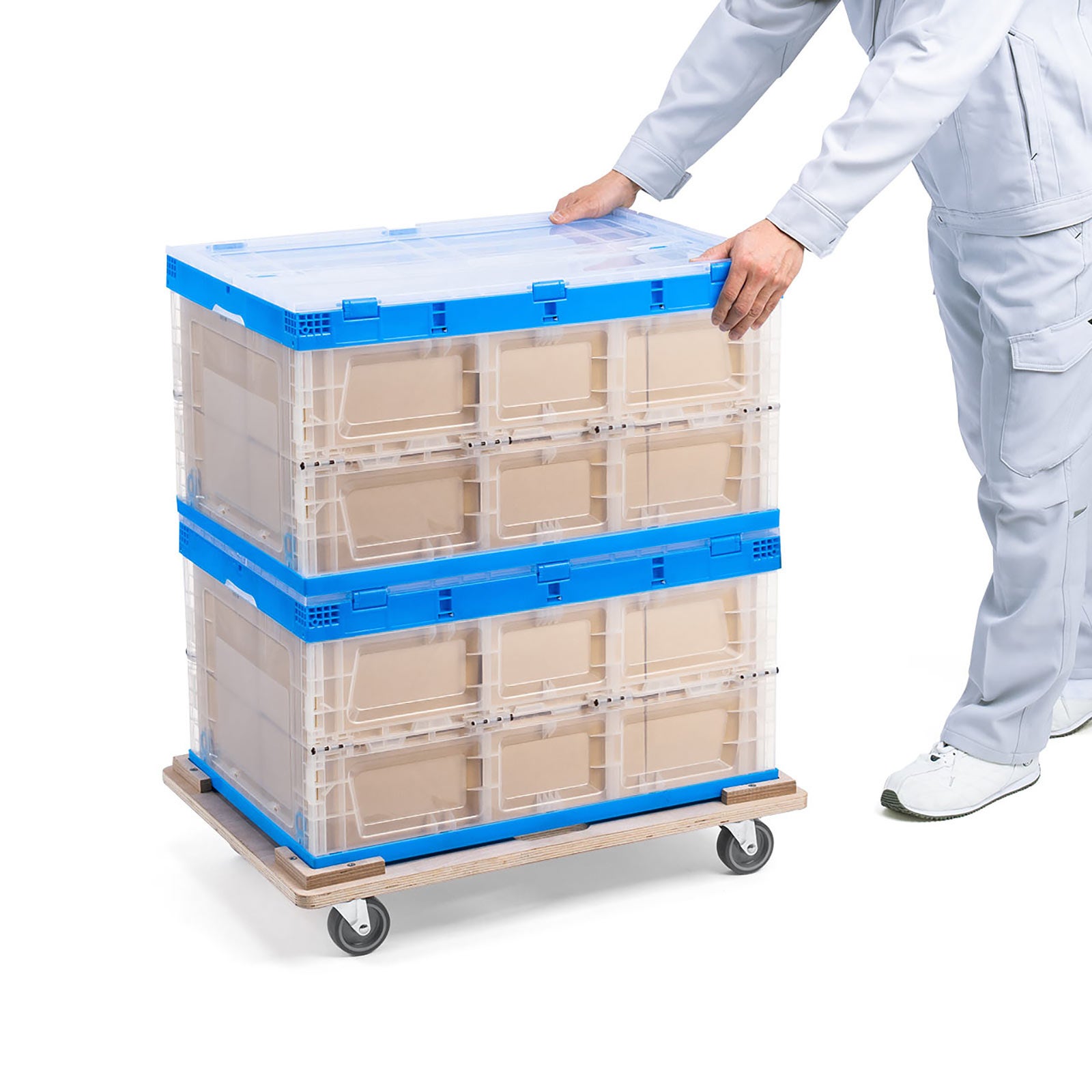 コンテナがずり落ちない200kgの高耐荷重で75Lと50Lのコンテナに