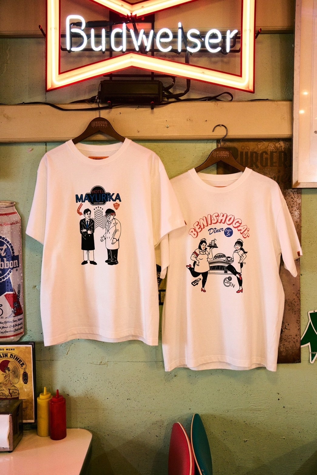 universaloverall」×「マユリカ」「紅しょうが」ブランド創立100周年で