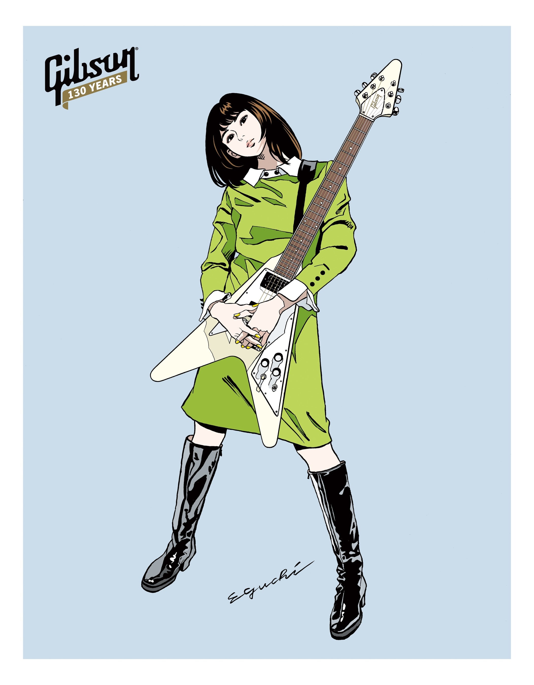 イラストレーター／漫画家・江口寿史が描く、ギブソン130周年記念
