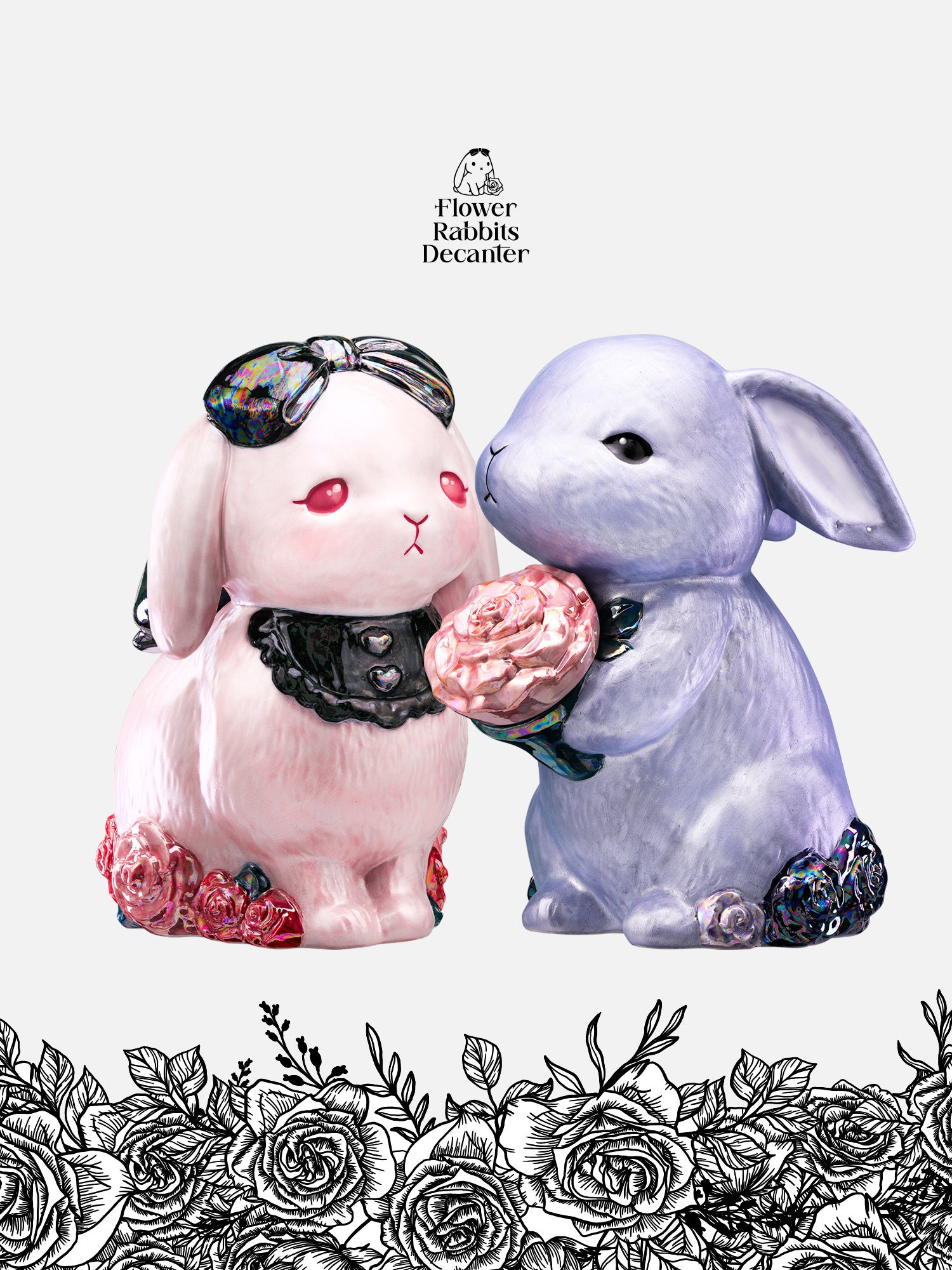ペアでかわいいうさぎのお酒「Flower Rabbits Decanter（フラワー
