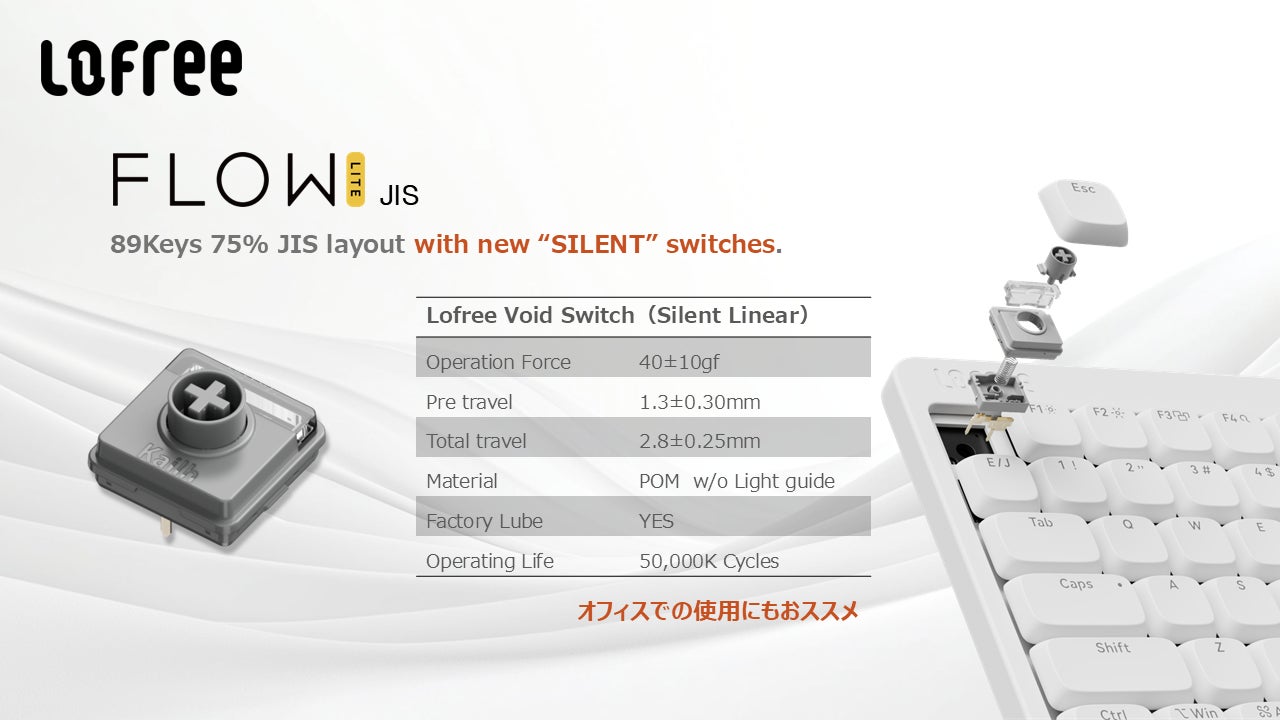 Lofree より待望のJIS配列（日本語配列）、静音キースイッチ搭載のロー