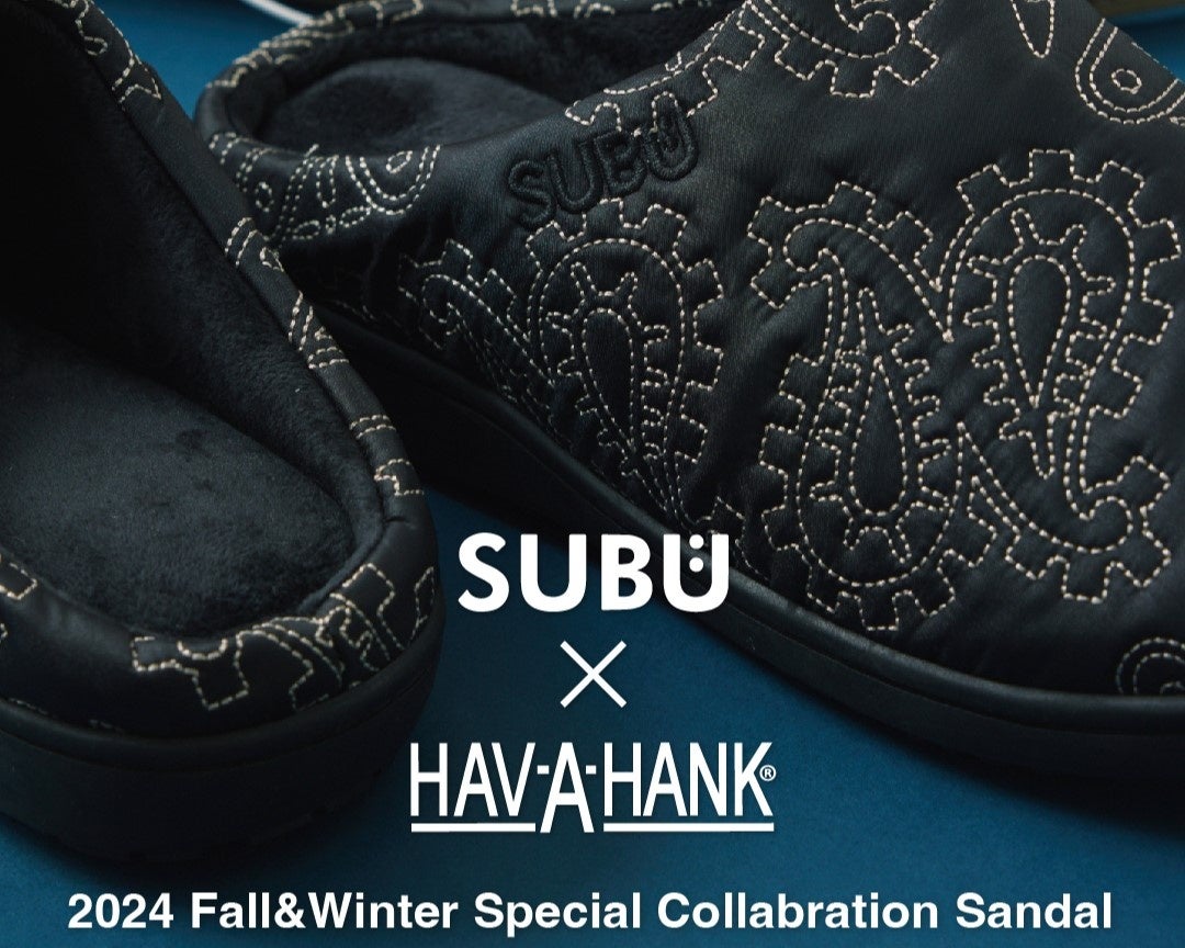 SUBUとHAV-A-HANKによる別注サンダルが登場。バンダナ柄が刺繍された