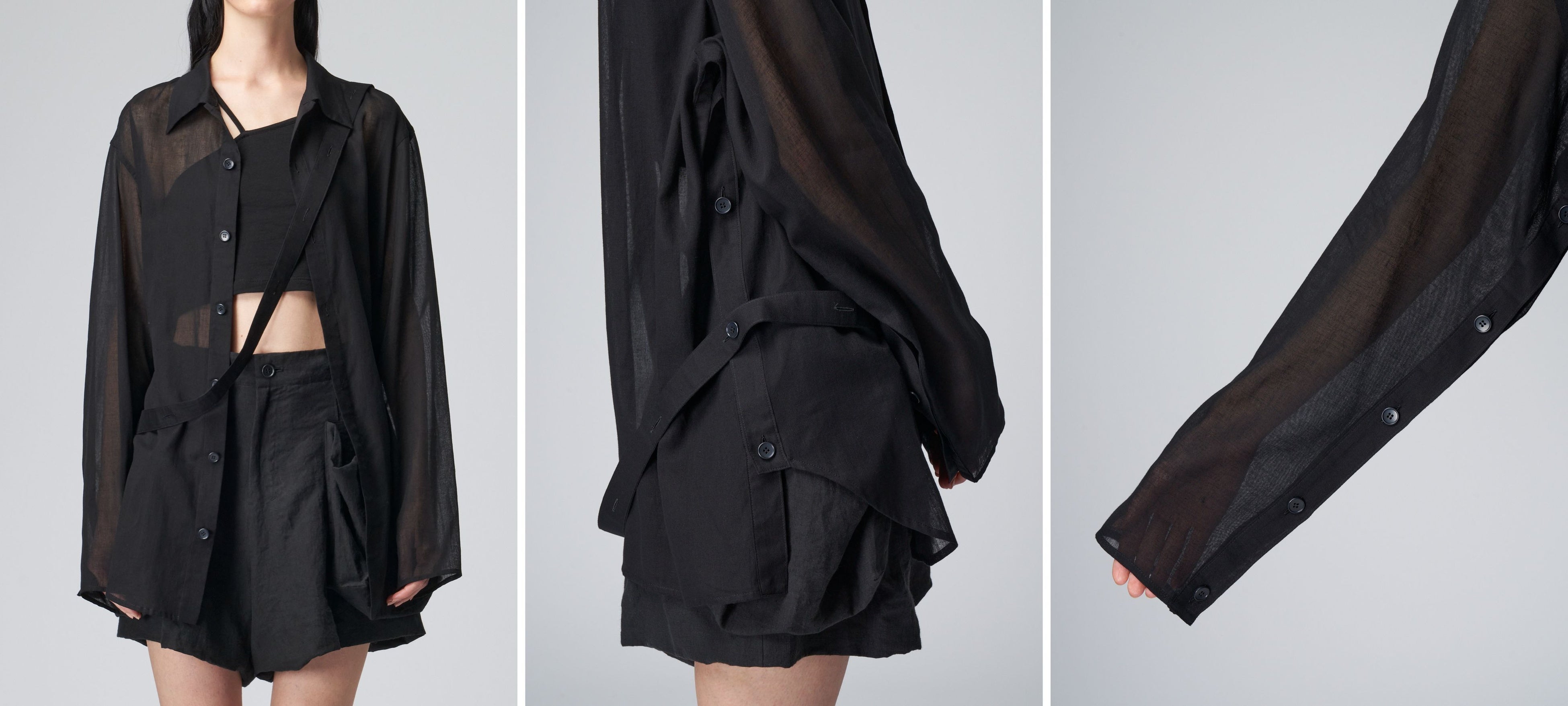 リミ フゥ2023春夏コレクション - 心地よい逸脱感、黒のシアーシャツ