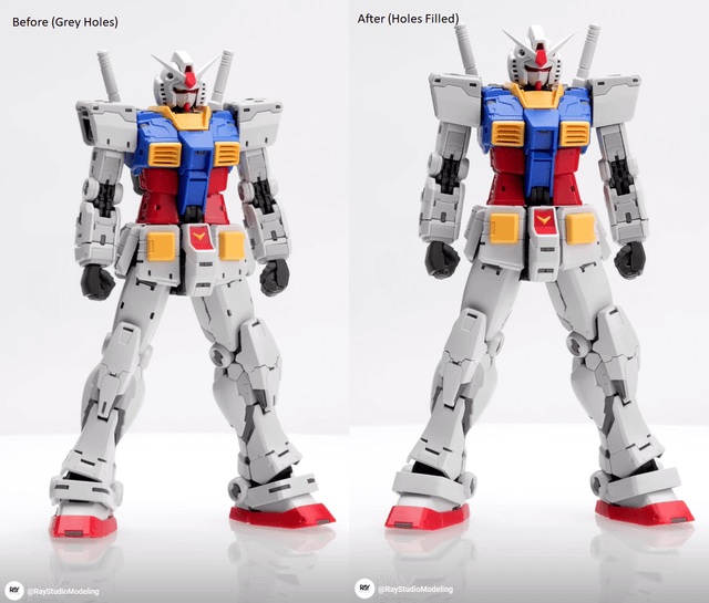 Comparison of the RG 2.0 RX-78-2 with the holes in the armour open
