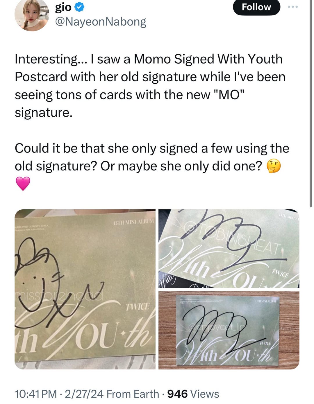 誰か他に、モモの昔のサイン入りのポストカード見た人いる？ : r/twice