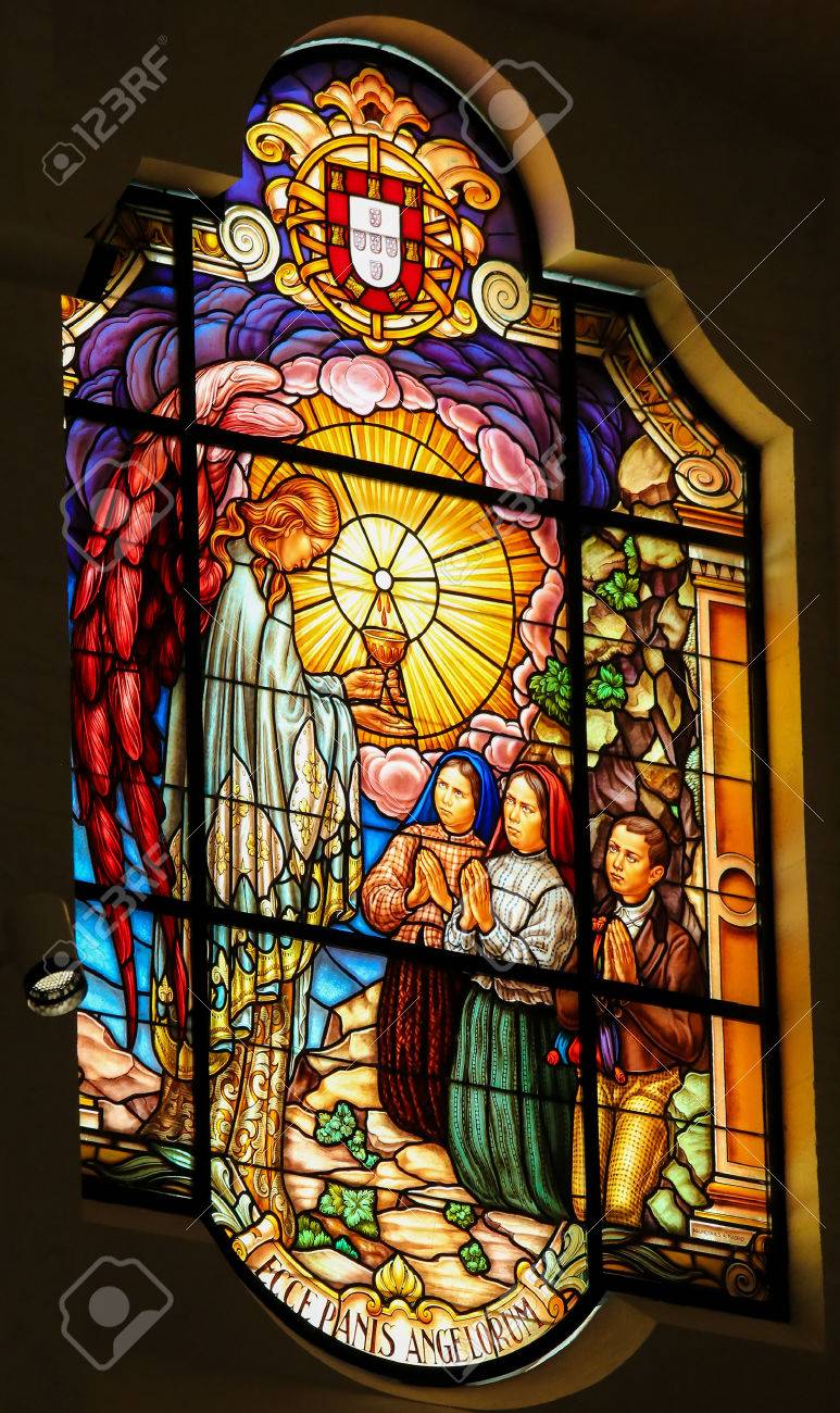 FATIMA, PORTUGAL - JULY 23, 2016: Stained Glass Depicting A Vision