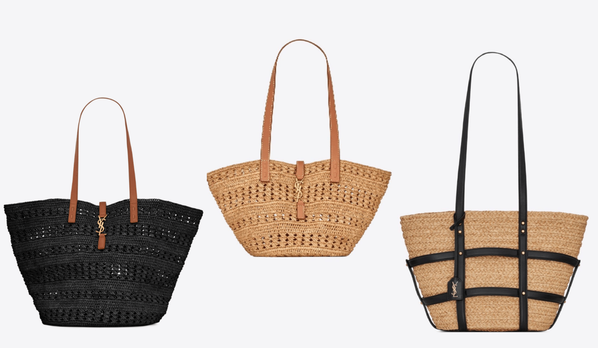 SAINT LAURENT かごバッグ ブラウン/ベージュ タッセル付き SAINT