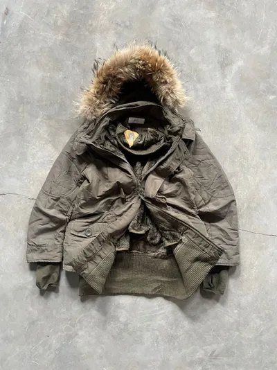 1990's - SLY Military Napoleon Fur hoodie Jacket Y2k Grunge - Preloved