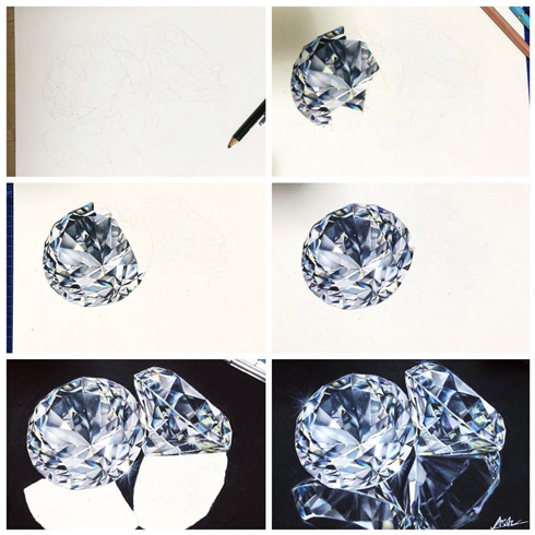 これが絵だと？ 色鉛筆で描かれたダイヤモンドの透明感と輝きが驚きの
