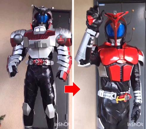 仮面ライダーカブト」のキャストオフを手作りで再現 人力ギミックが