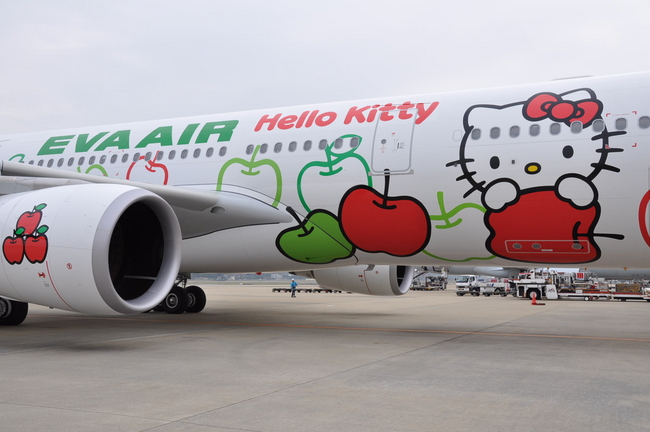 エバー航空就航20周年記念 “キティちゃん”仕様のジェット機が国内3路線