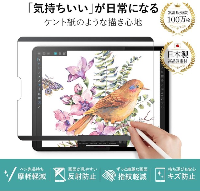 必要な時に取り付け出来る「iPad用着脱式ペーパーライクフィルム」が