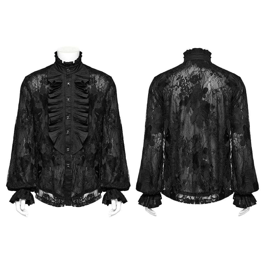 Men's Gothic Stand Collar Ruffled Lace Shirt – Punk Design